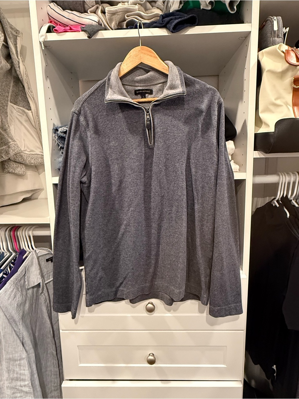 Banana Republic Men's Heathered Navy Quarter-Zip Pullover